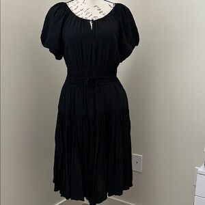 J.Crew Elena Black Midi Puff-Sleeve Dress